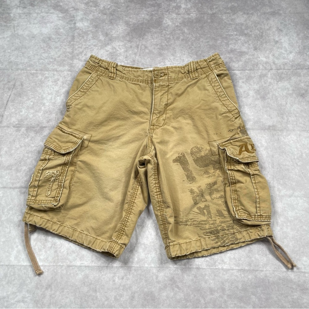 Aeropostale Cargo Shorts Men 31 Brown Baggy Skater Y2K Heavy Military Preppy
